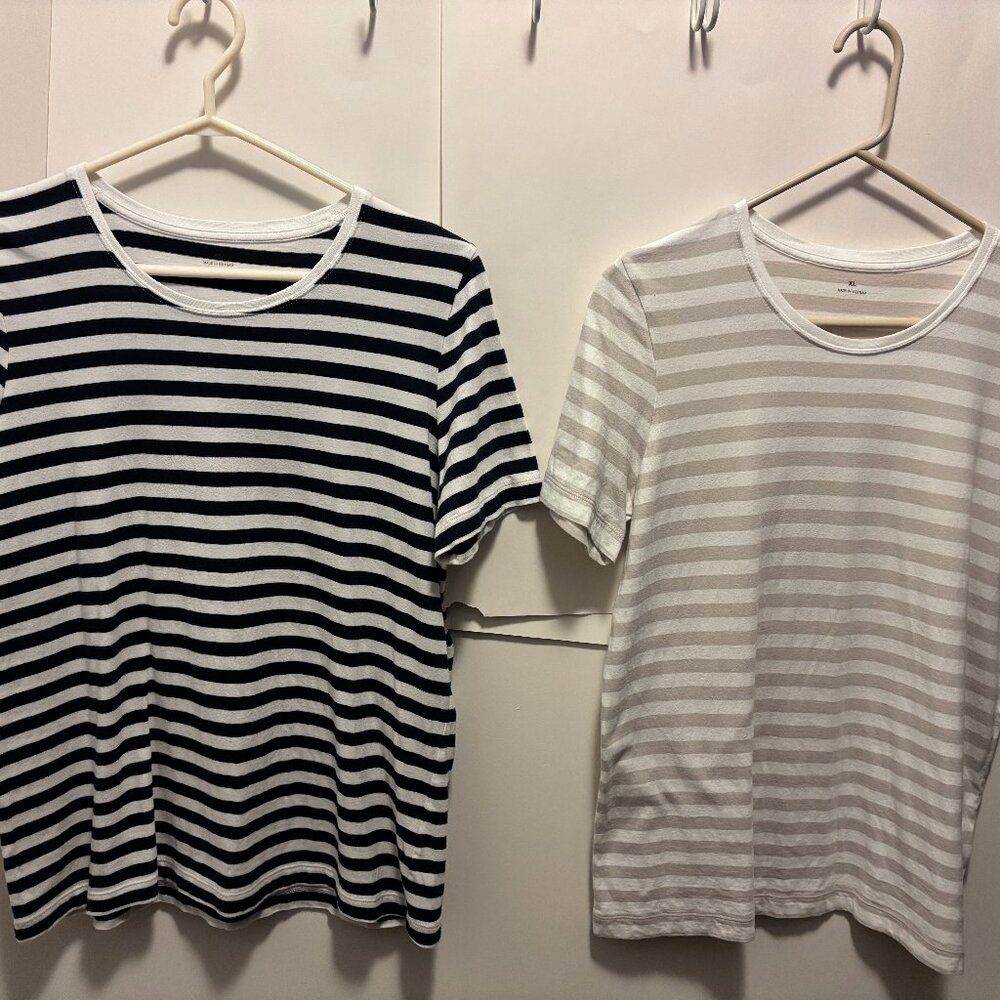 Muji Women Short Sleeve Cotton Striped T-Shirts - Two Items